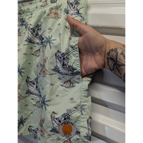 Ambsn Size XL Green with Summer Beachy Print Pull On Board Swim Shorts - Picture 5 of 10